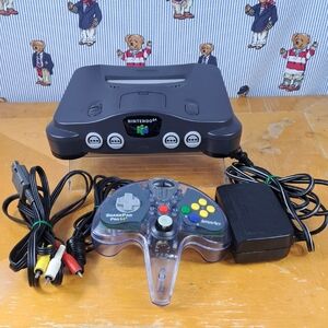 Vintage 1996 Nintendo 64 Black shell console Shark Pad Pro 64 controller tested
